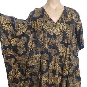 Nubian Queen Kaftan One Size Black and Gold Print Caftan